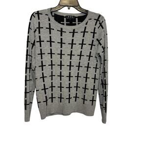 POL Women's gray & black cross pattern crewneck pullover sweater Size L
